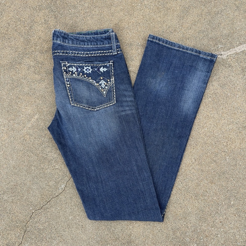Rock 47 Wrangler Jeans Ultra Low Rise Boot Women's 7/8x36 Embroidered Rhinestone
